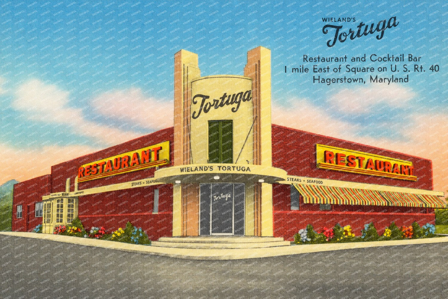 Wieland's Tortuga, restaurant and cocktail bar, 1 mile east of square on U. S. Rt. 40, Hagerstown, Maryland — Vintage Maryland Postcard