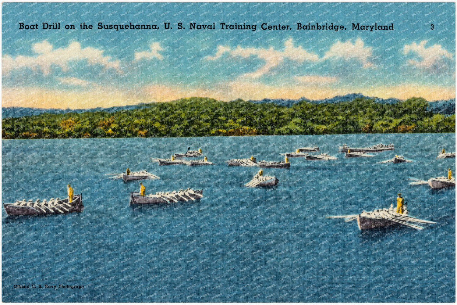 Boat drill on the Susquehanna, U. S. Naval Training Center, Bainbridge, Maryland — Vintage Maryland Postcard