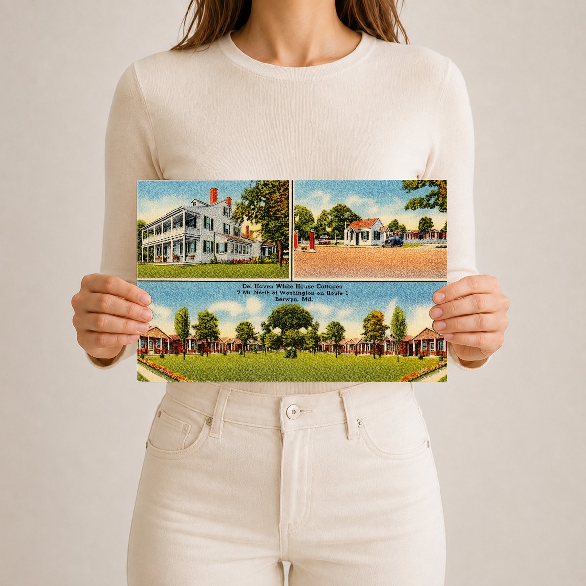 Del Haven White House Cottages, 7 mi. north of Washington on Route 1, Berwyn, MD — Vintage Maryland Postcard