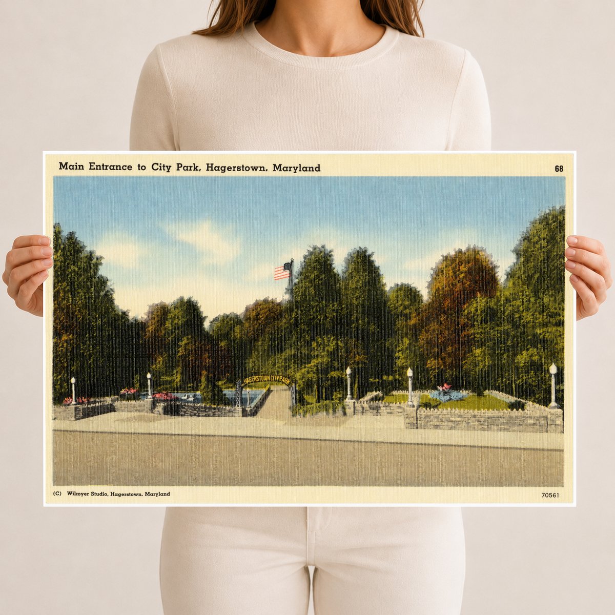 Main entrance to City Park, Hagerstown, Maryland — Vintage Maryland Postcard