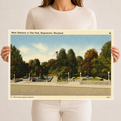 Main entrance to City Park, Hagerstown, Maryland — Vintage Maryland Postcard