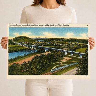 Hancock Bridge across Potomac River connects Maryland and West Virginia — Vintage Maryland Postcard