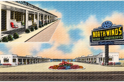 North Winds, Beach Drive... I-7/10 miles north of... Ocean City, Maryland — Vintage Maryland Postcard