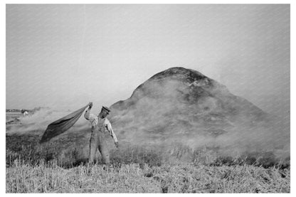 Fire in Rice Straw Stack Crowley Louisiana September 1938 - Available at KNOWOL