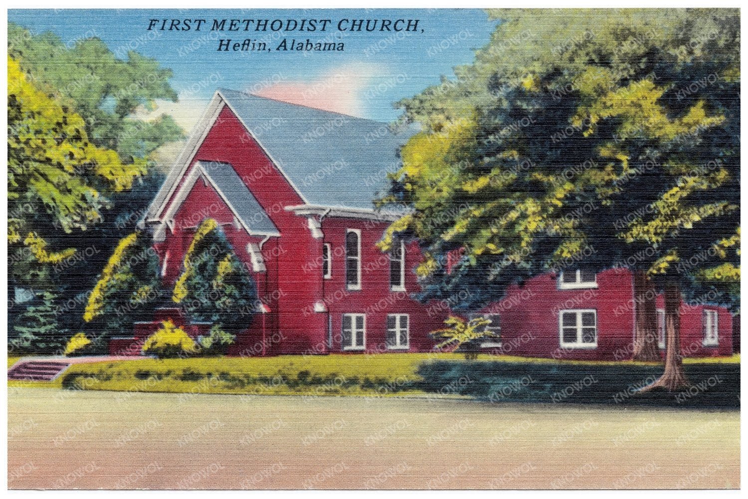 First Methodist Church Heflin Alabama Postcard 1930s - 1940s - Available at KNOWOL