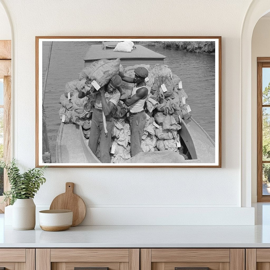 Fisherman Unloading Fresh Oysters in Olga Louisiana 1938 - Available at KNOWOL