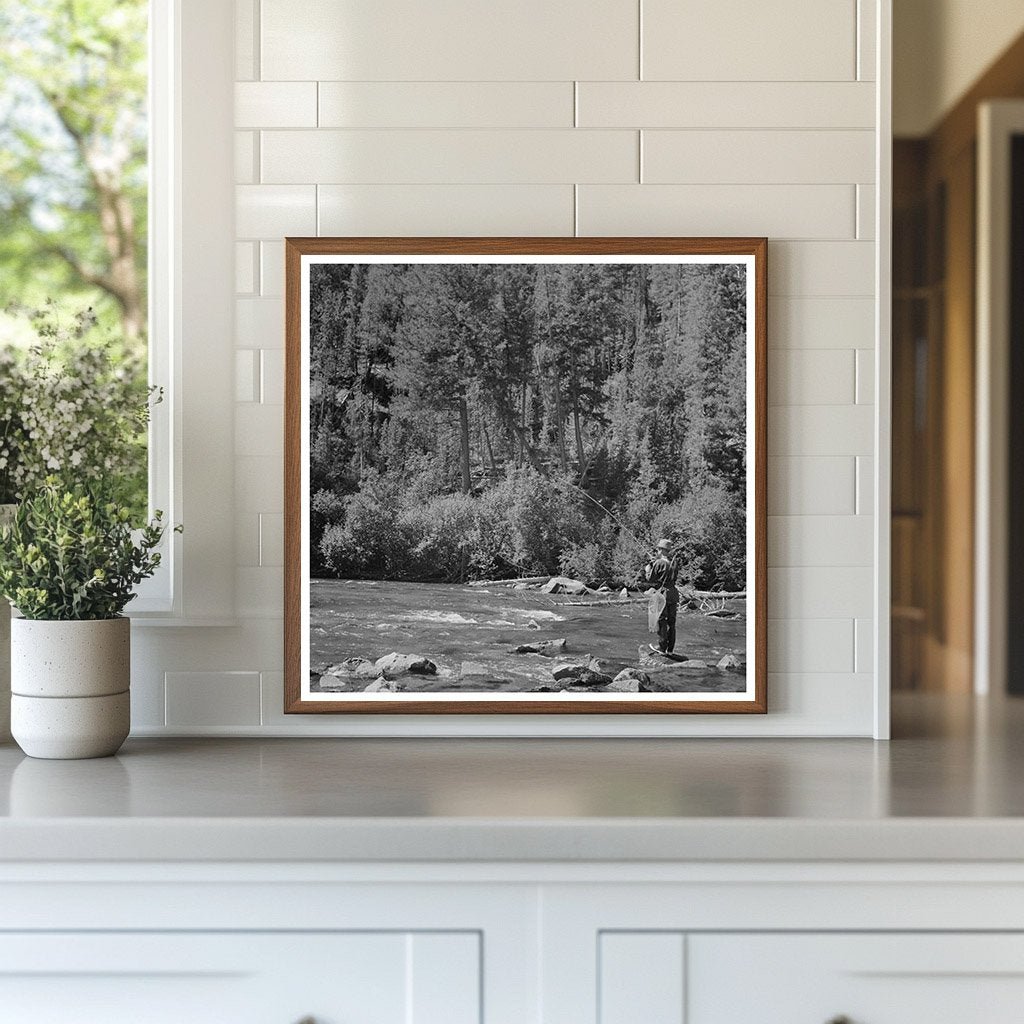 Fishing along Salmon River Custer County Idaho 1942 - Available at KNOWOL