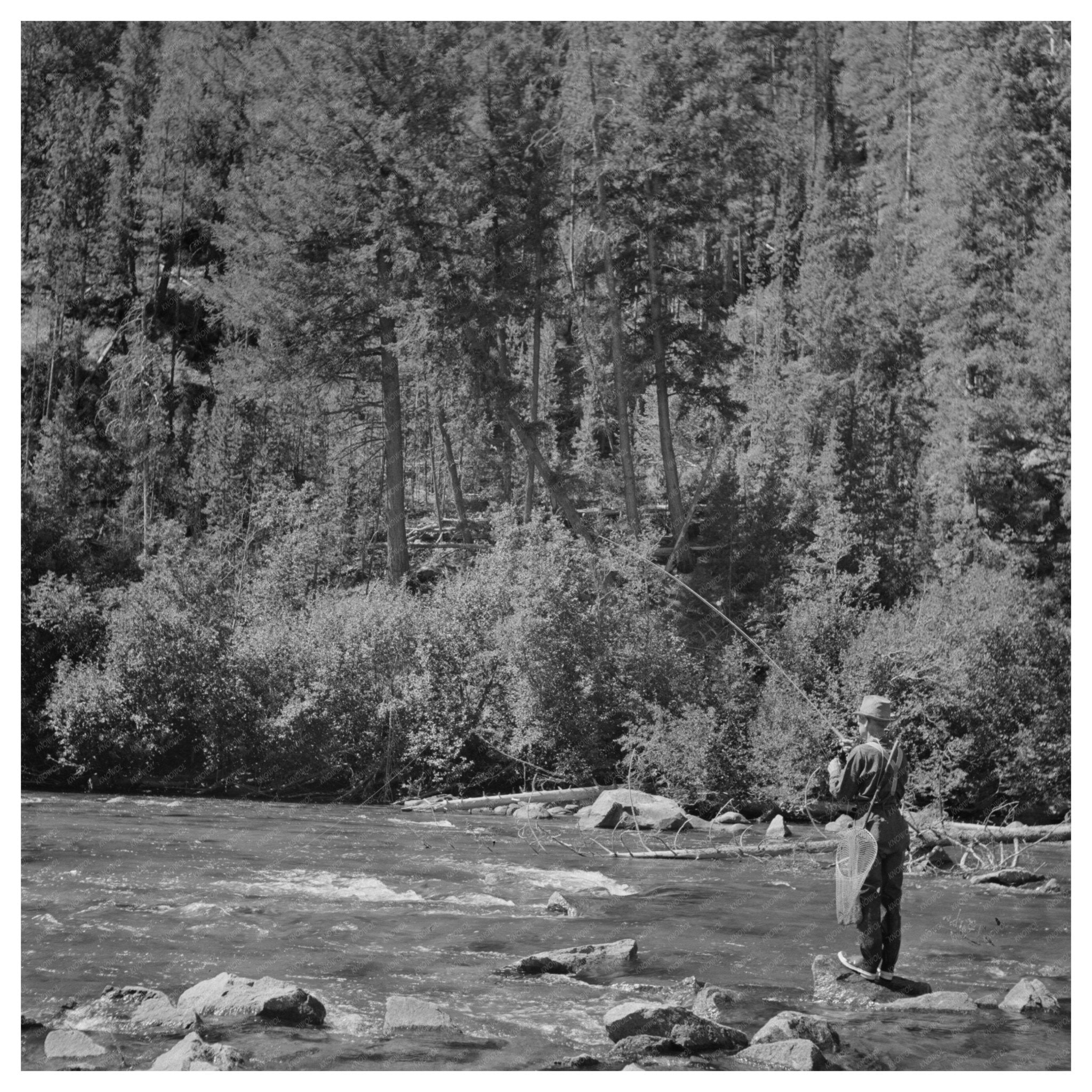 Fishing along Salmon River Custer County Idaho 1942 - Available at KNOWOL