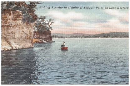 Fishing at Bidwell Point Lake Norfolk Arkansas Postcard 1930 - 1945 - Available at KNOWOL