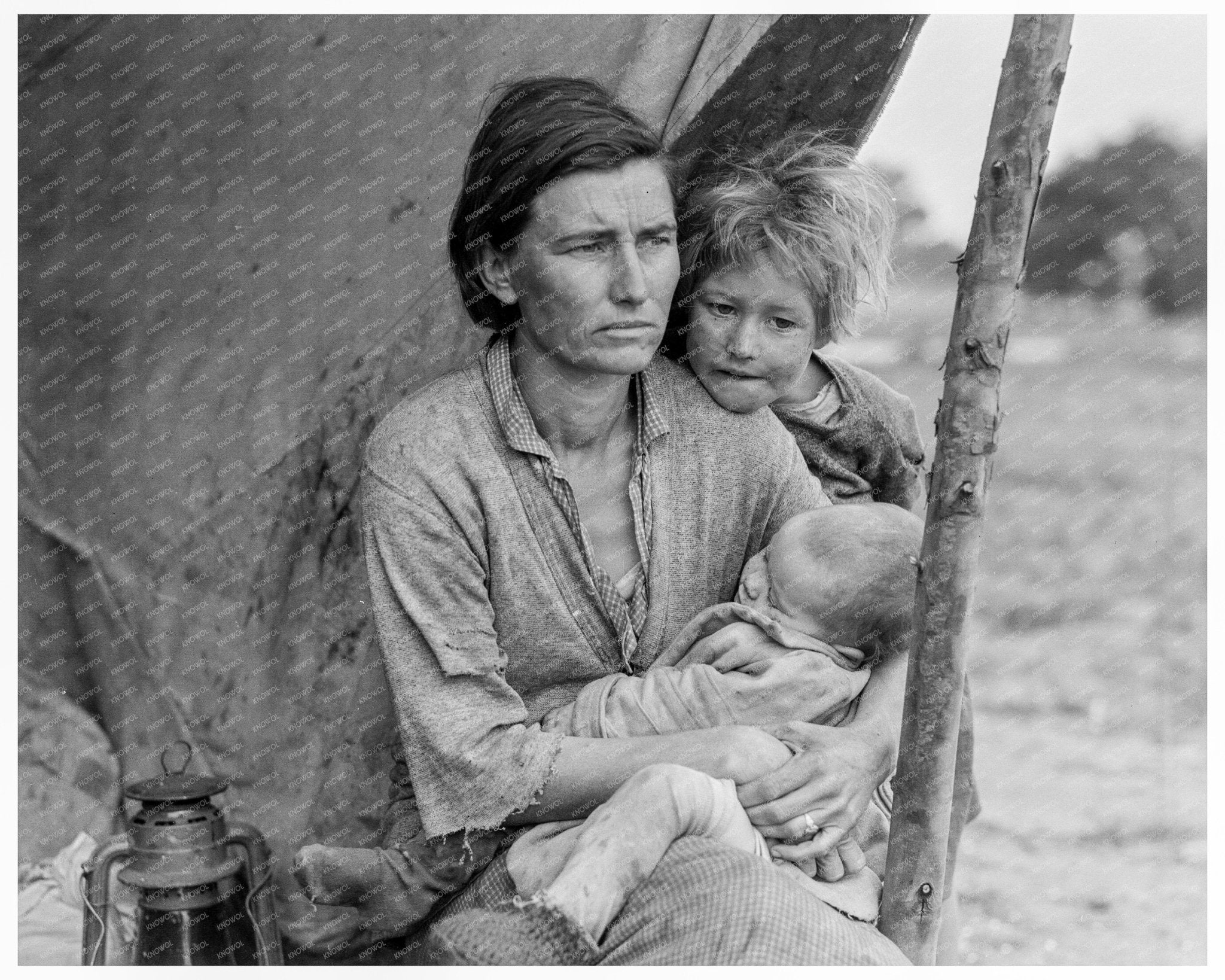 Florence Thompson and Children in Nipomo Pea Pickers Camp 1936 - Available at KNOWOL