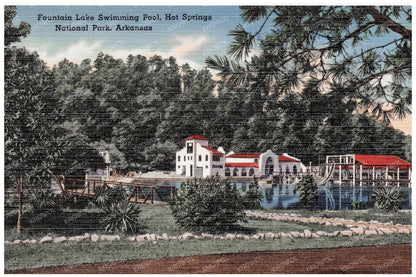 Fountain Lake Swimming Pool Vintage Postcard 1930 - 1945 - Available at KNOWOL