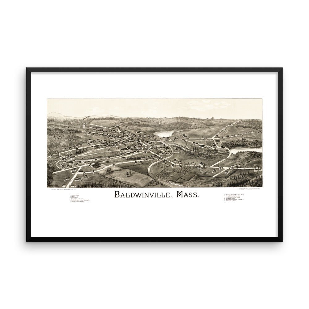 Framed Baldwinville, Massachusetts Map from 1886 - Available at KNOWOL