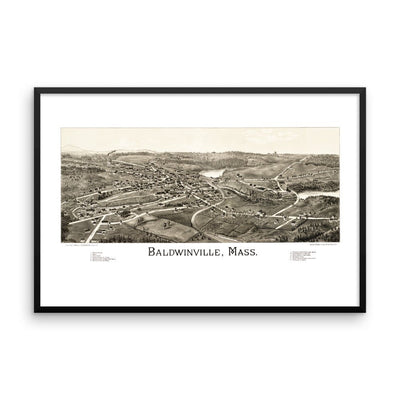 Framed Baldwinville, Massachusetts Map from 1886 - Available at KNOWOL