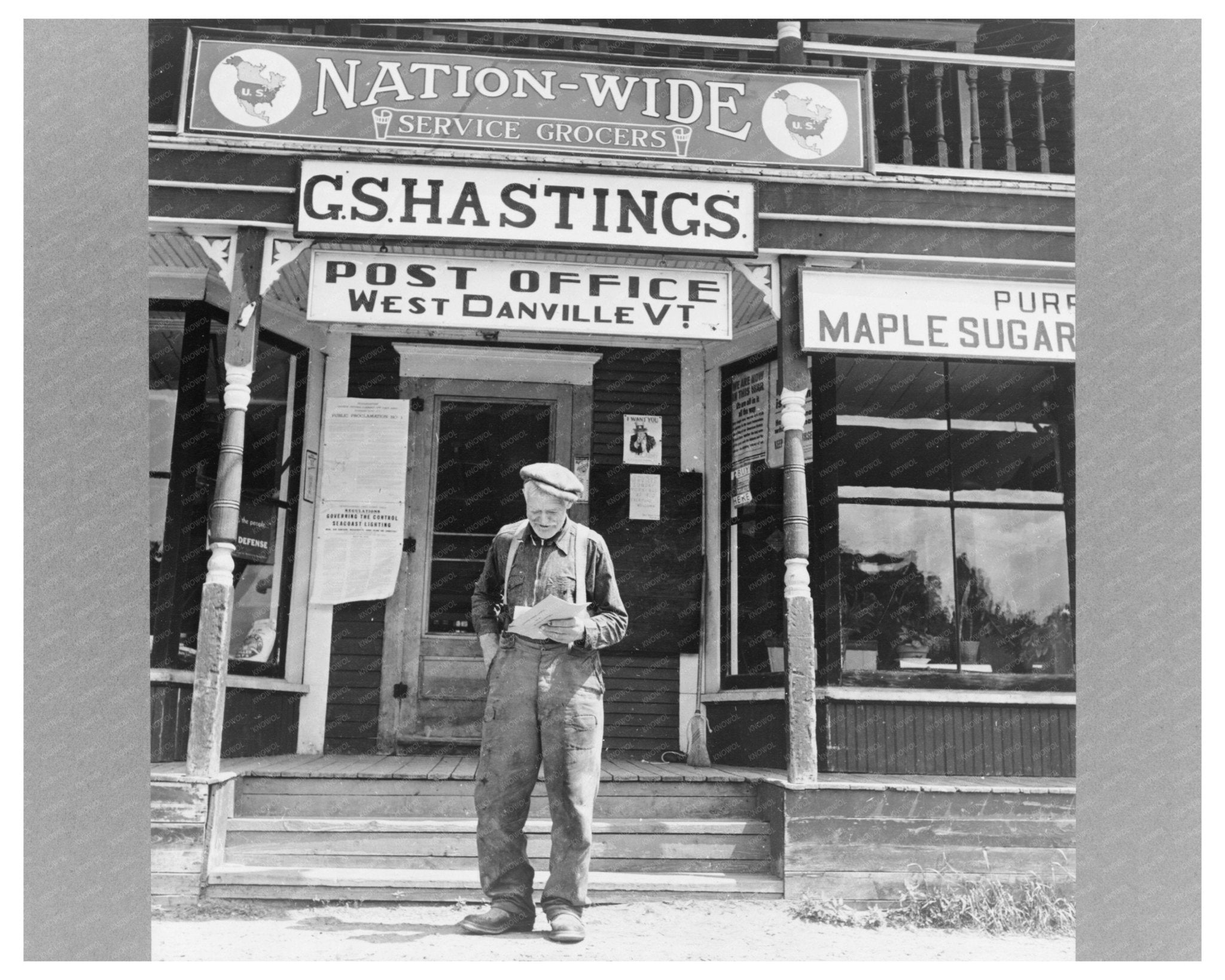 Frank Goss Reading Mail in West Danville Vermont 1943 - Available at KNOWOL