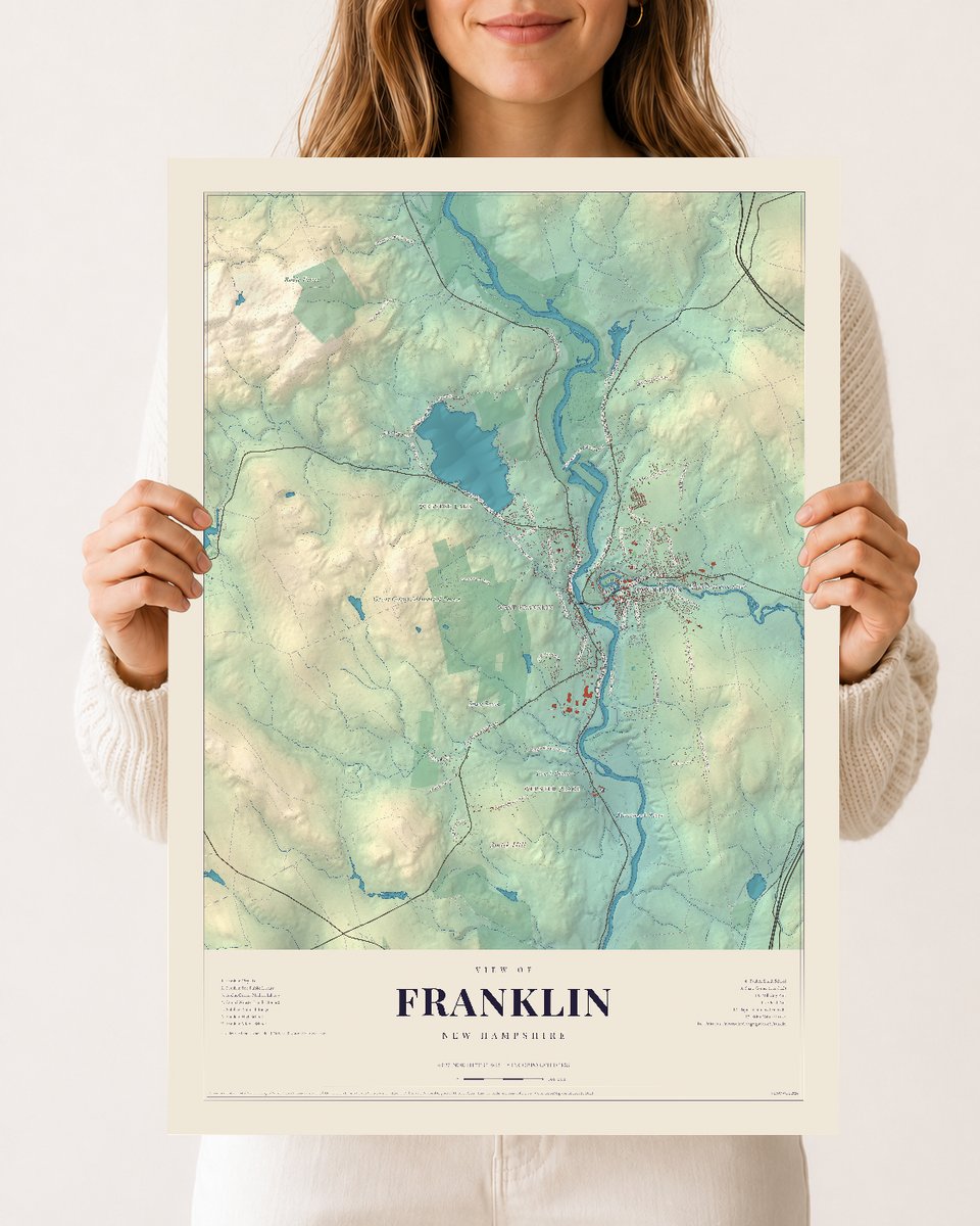Franklin, New Hampshire map print, 12 x 18 archival matte print