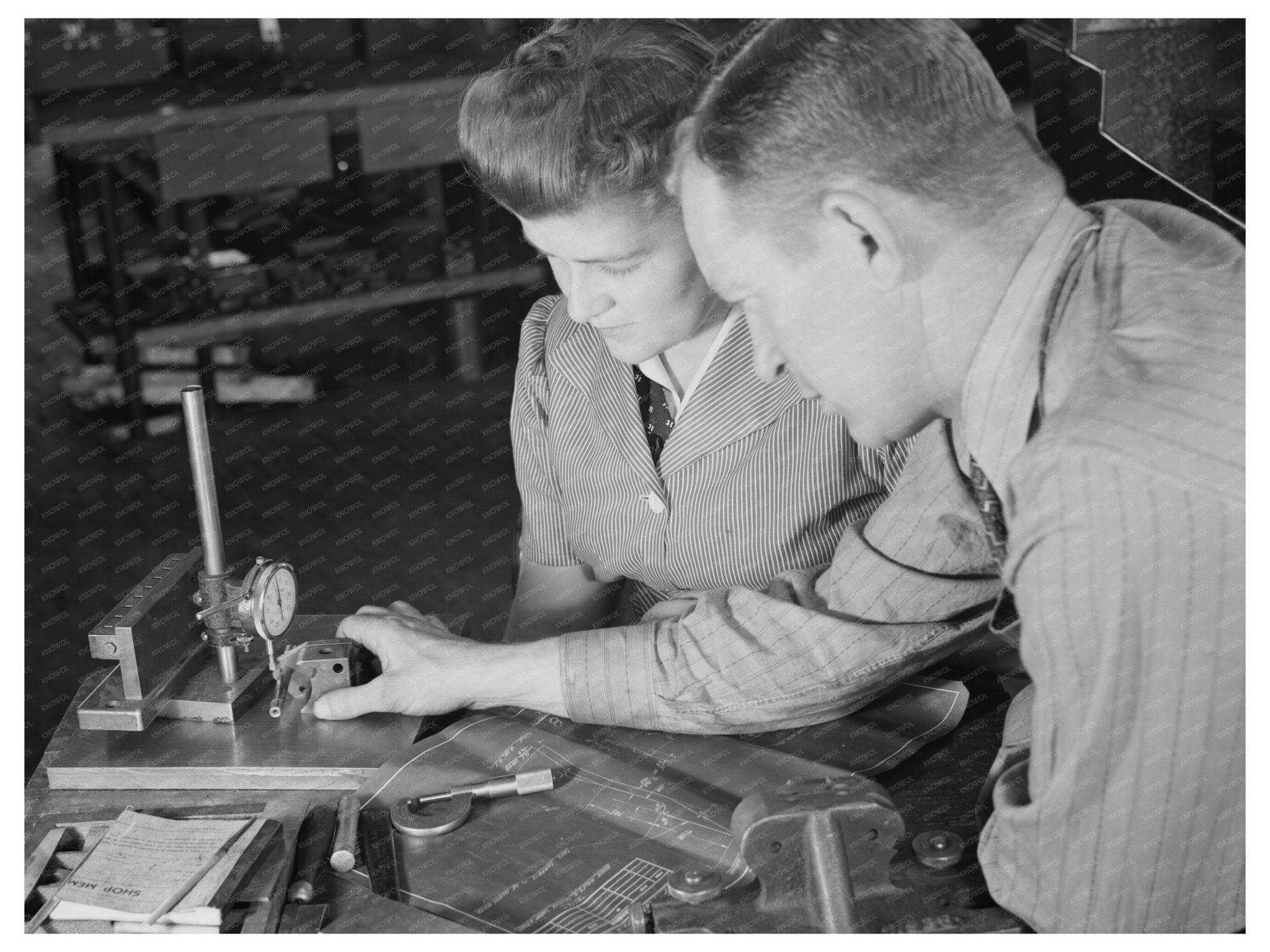 George Cole Instructs Edith Krause at Razor Plant 1942 - Available at KNOWOL