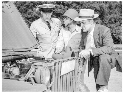 George Woolslayer Inspects Army Jeep August 1942 - Available at KNOWOL