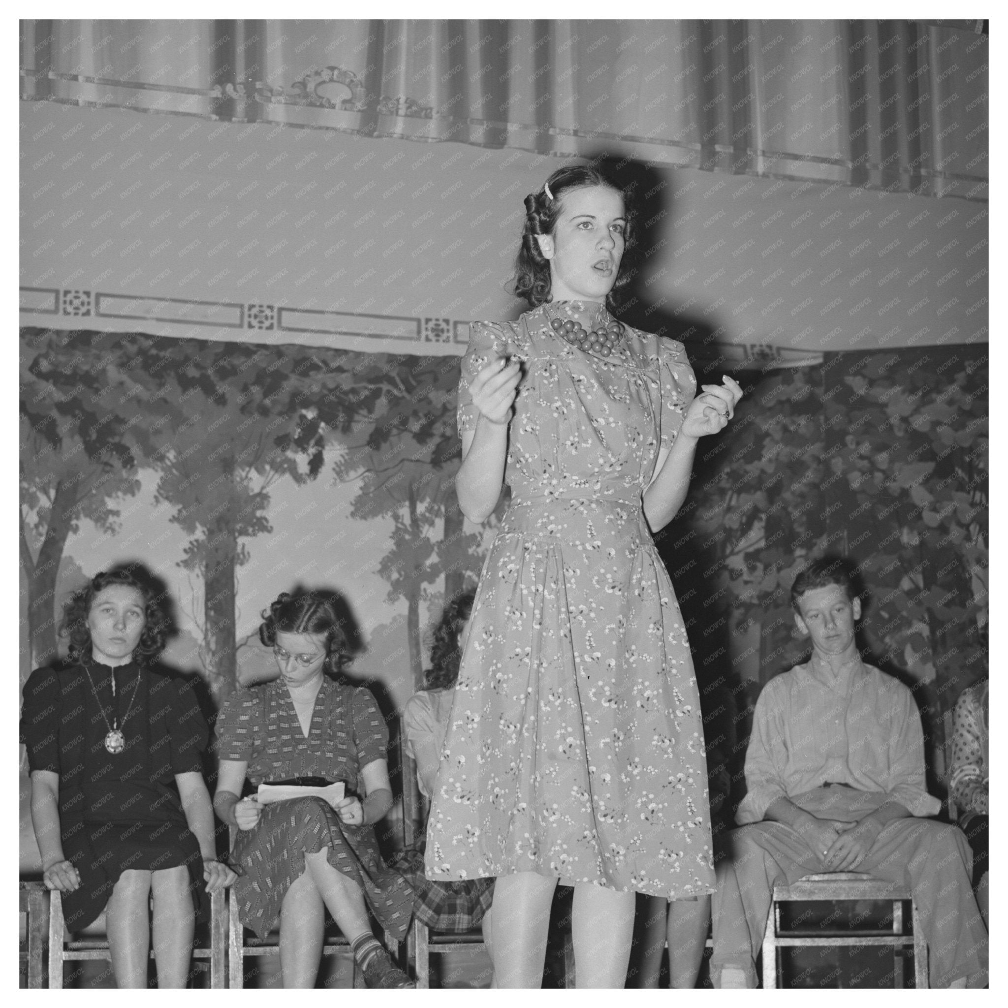 Girl at Podium during Americanization Program Eufaula 1940 - Available at KNOWOL