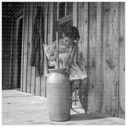 Girl Churning Butter on North Carolina Farm July 1939 - Available at KNOWOL