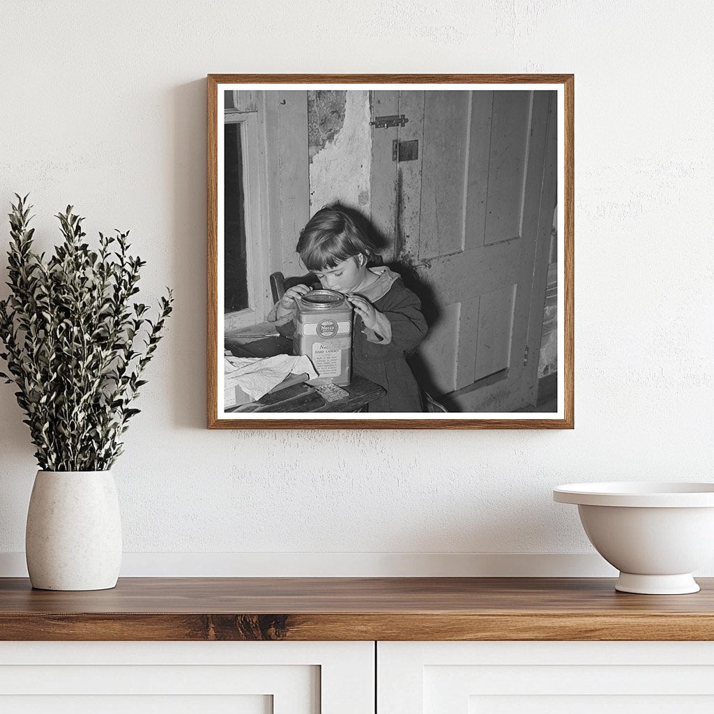 Girl Gazes at Candy Jar in Vermont Farm October 1939 - Available at KNOWOL