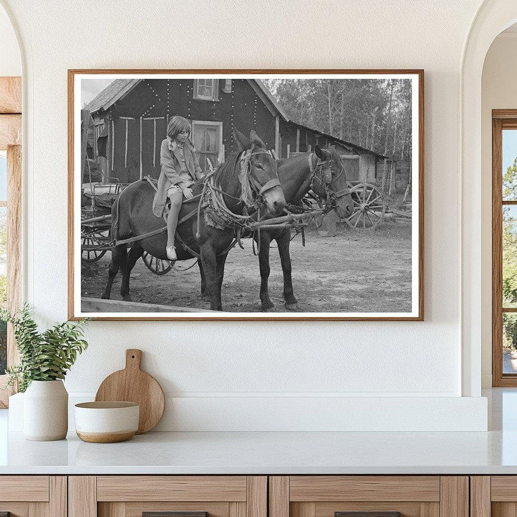 Girl on Mule at Minnesota Farm September 1937 - Available at KNOWOL