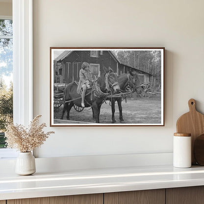 Girl on Mule at Minnesota Farm September 1937 - Available at KNOWOL