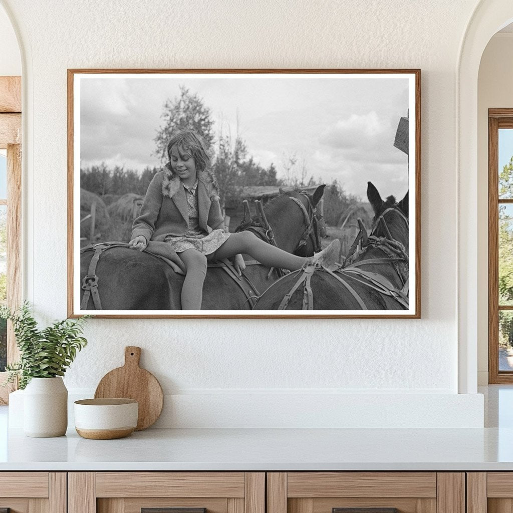 Girl on Mule on Farm Near Northome Minnesota 1937 - Available at KNOWOL