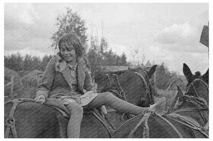 Girl on Mule on Farm Near Northome Minnesota 1937 - Available at KNOWOL