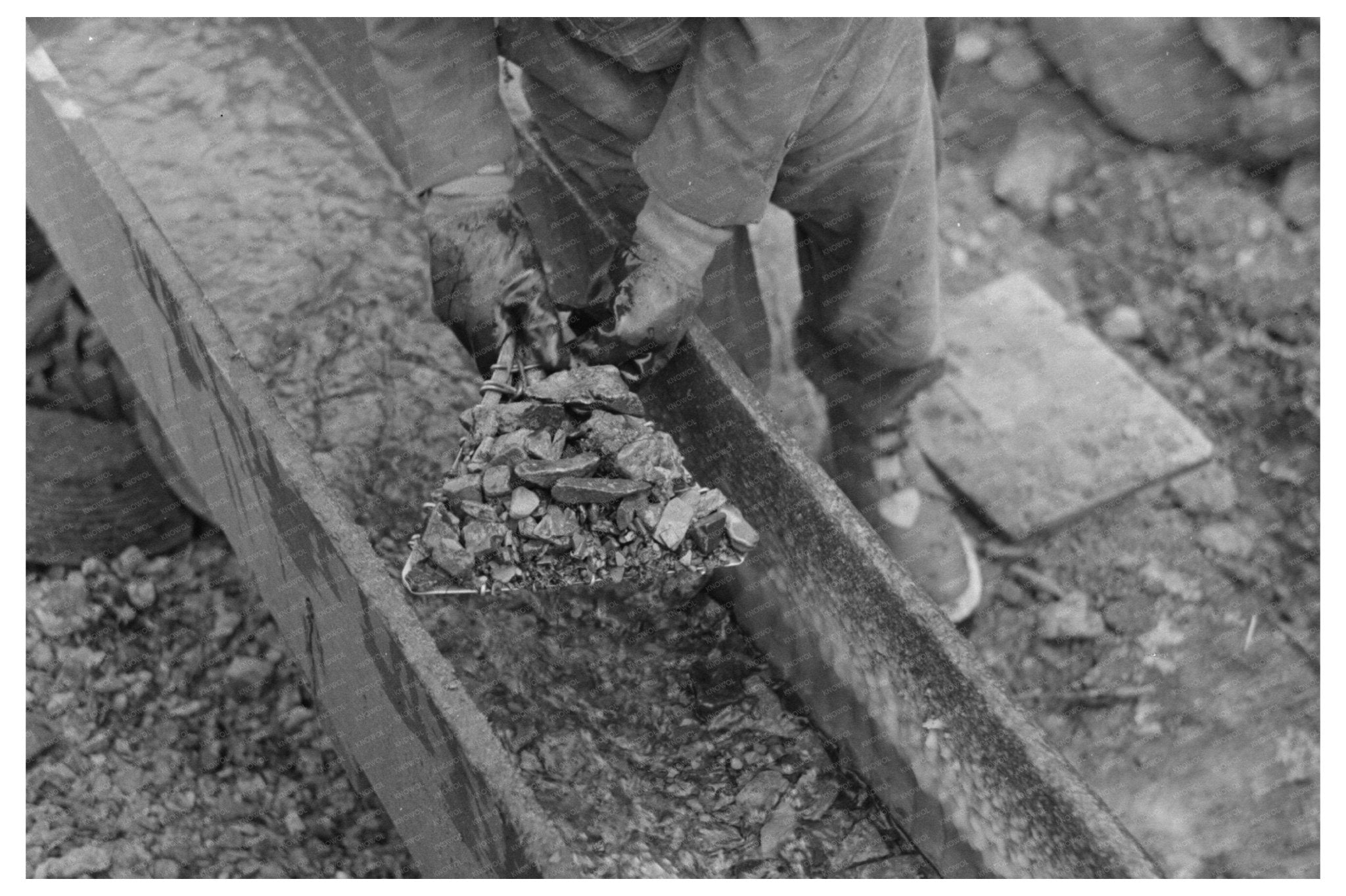 Gold Miner in Sluice Box at Two Bit Creek South Dakota 1938 - Available at KNOWOL