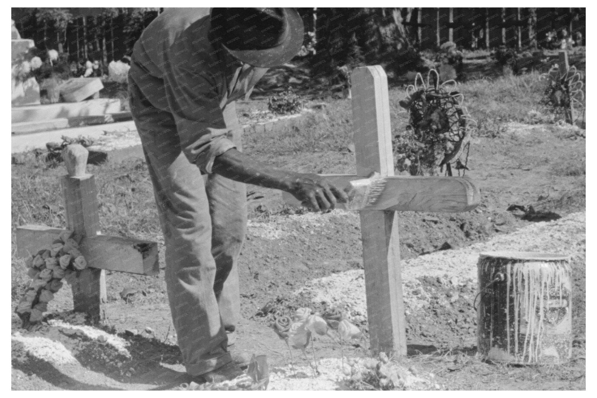 Grave Marker Painting on All Saints Day New Roads 1938 - Available at KNOWOL