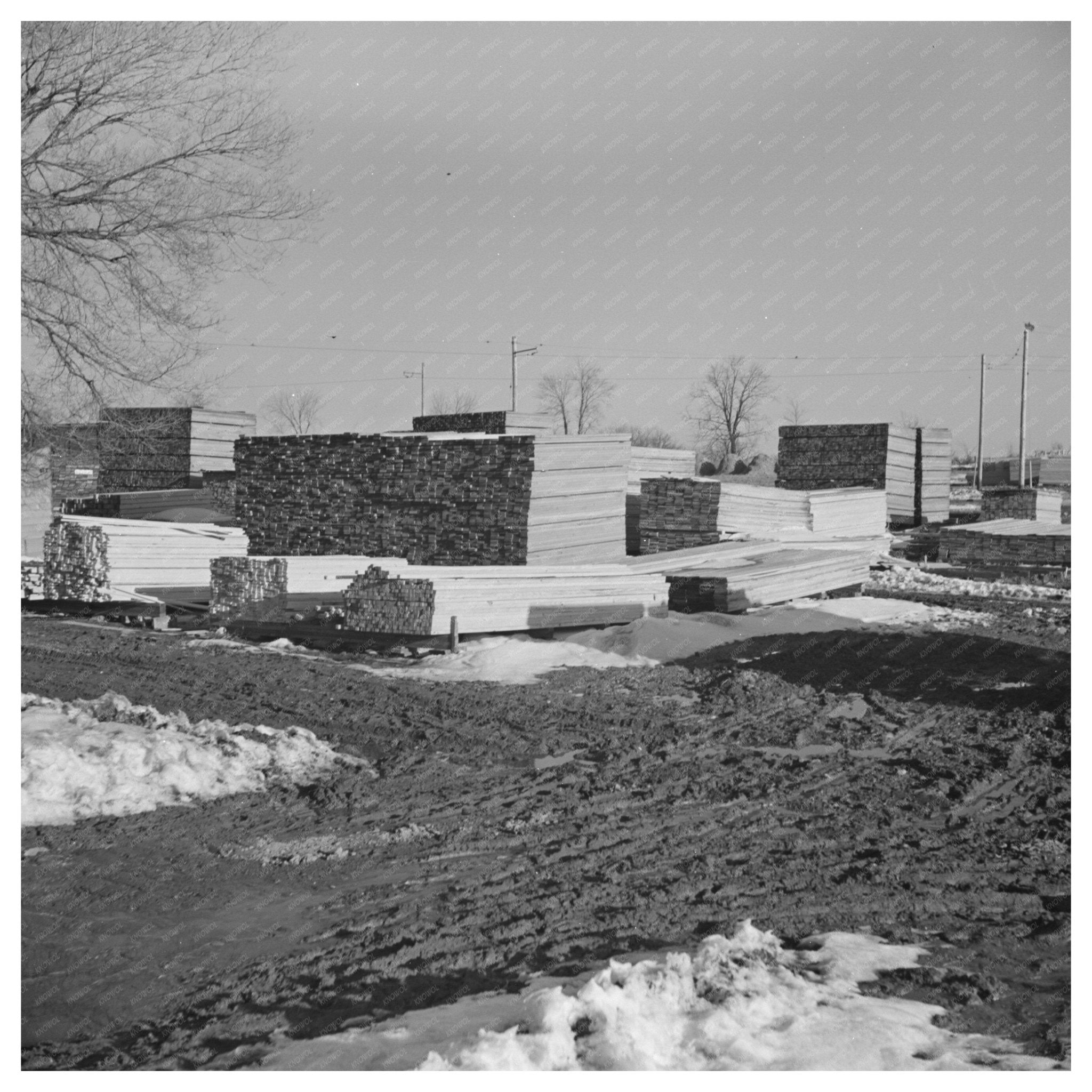 Greendale Lumber Piles March 1937 New Deal Housing Project - Available at KNOWOL