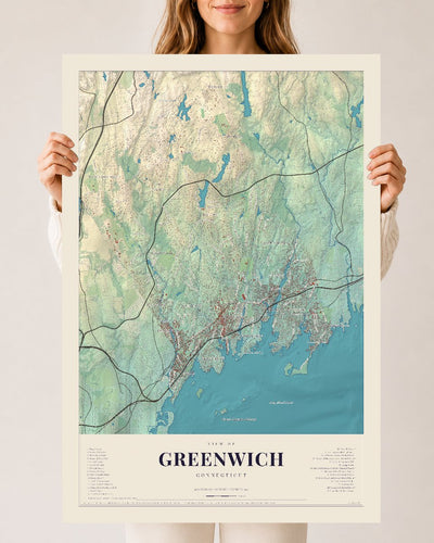 Greenwich, Connecticut map print, 24 x 36 archival matte print