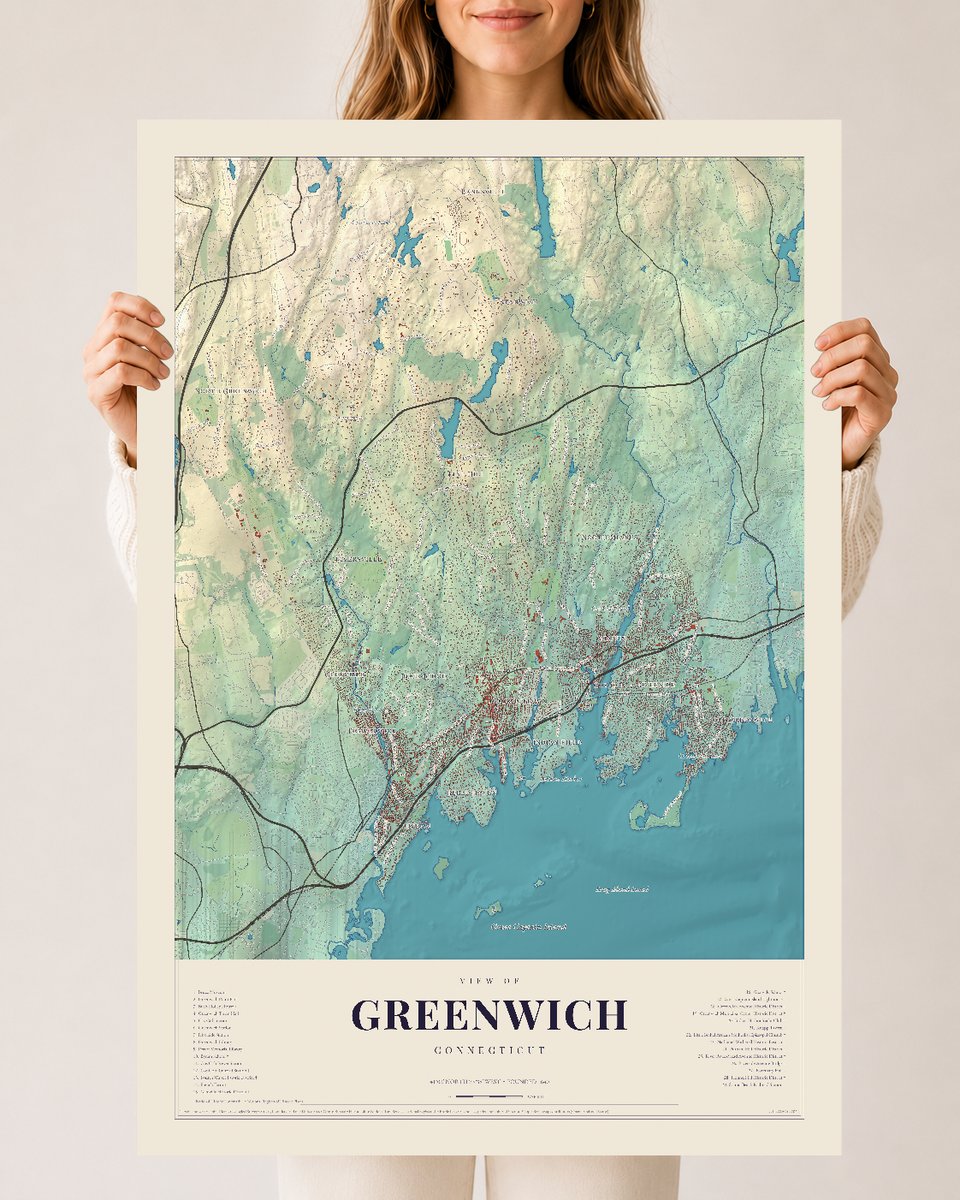 Greenwich, Connecticut map print, 24 x 36 archival matte print