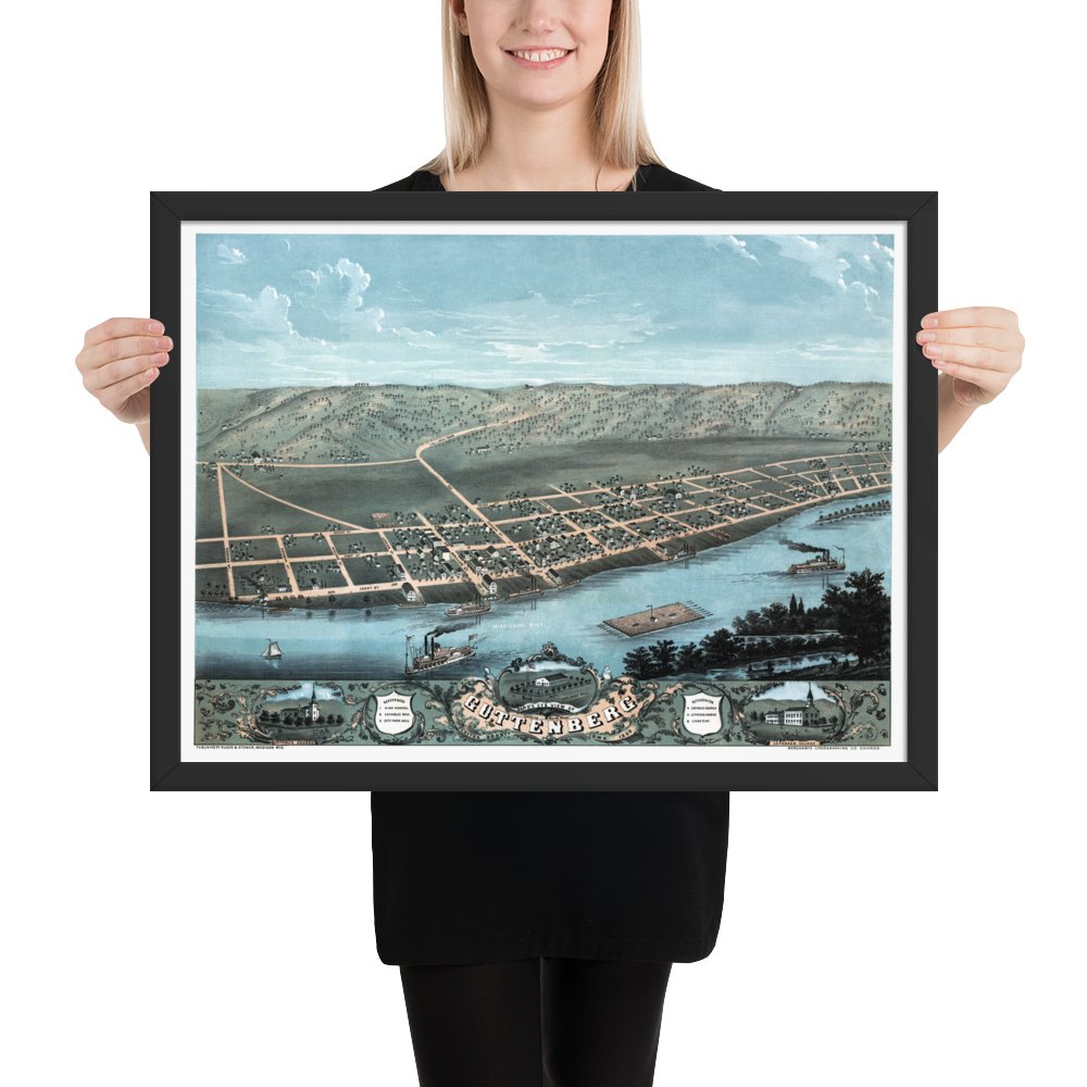 Guttenberg IA 1869 Framed - Available at KNOWOL