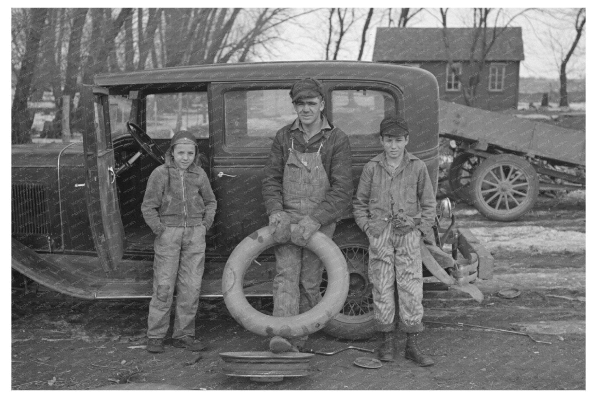 Henry Monk with Stepchildren on Iowa Farm December 1936 - Available at KNOWOL