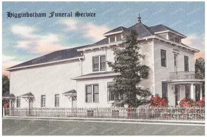 Higginbotham Funeral Service Postcard Texas 1930 - 1945 - Available at KNOWOL