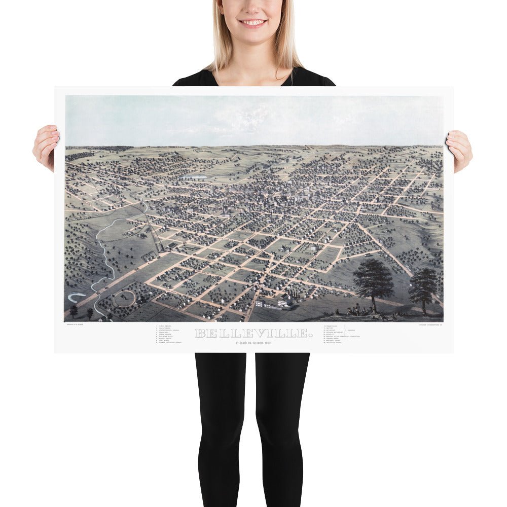 Historic Bird's Eye View of Belleville, Illinois in 1867 - Available at KNOWOL