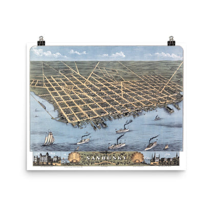 Historic Bird's Eye View of Sandusky, Ohio in 1870 - Available at KNOWOL