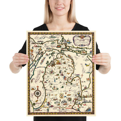 Historic Map of Michigan, a one page history dedicated to the Old Timers - Available at KNOWOL