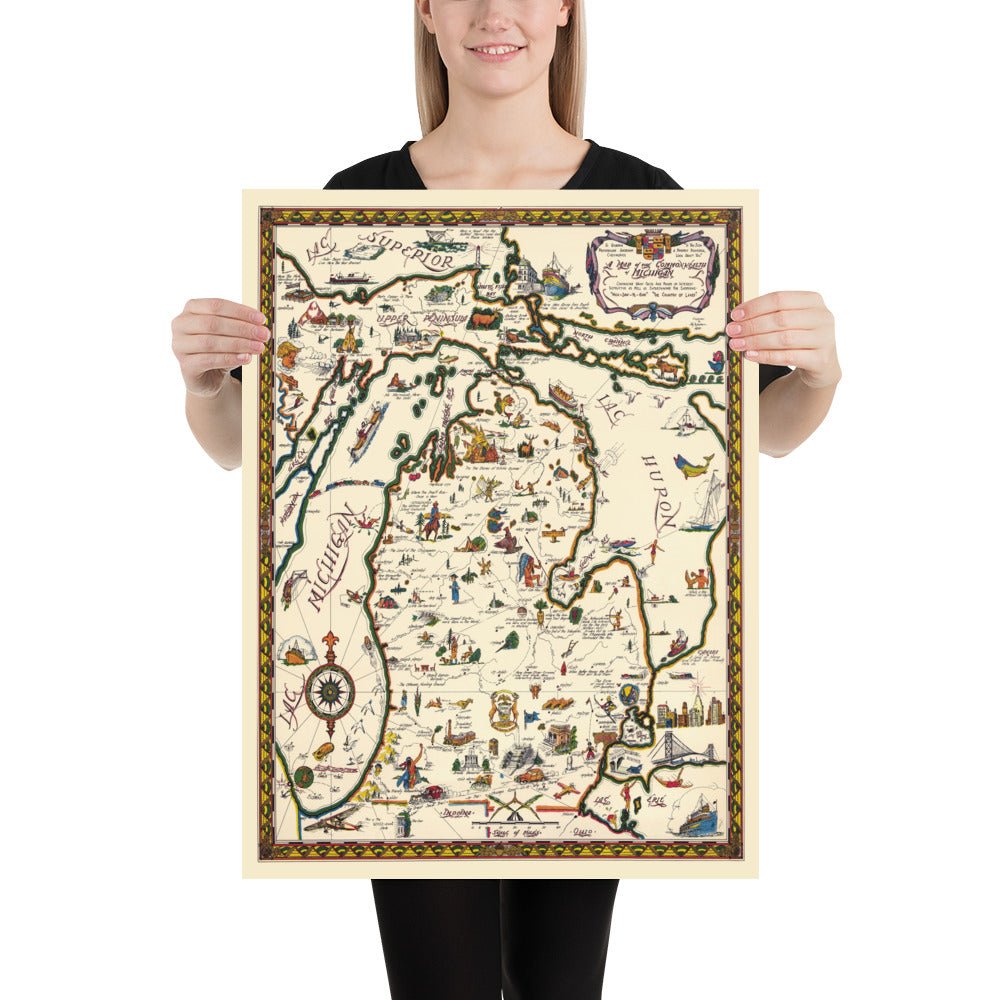 Historic Map of Michigan, a one page history dedicated to the Old Timers - Available at KNOWOL