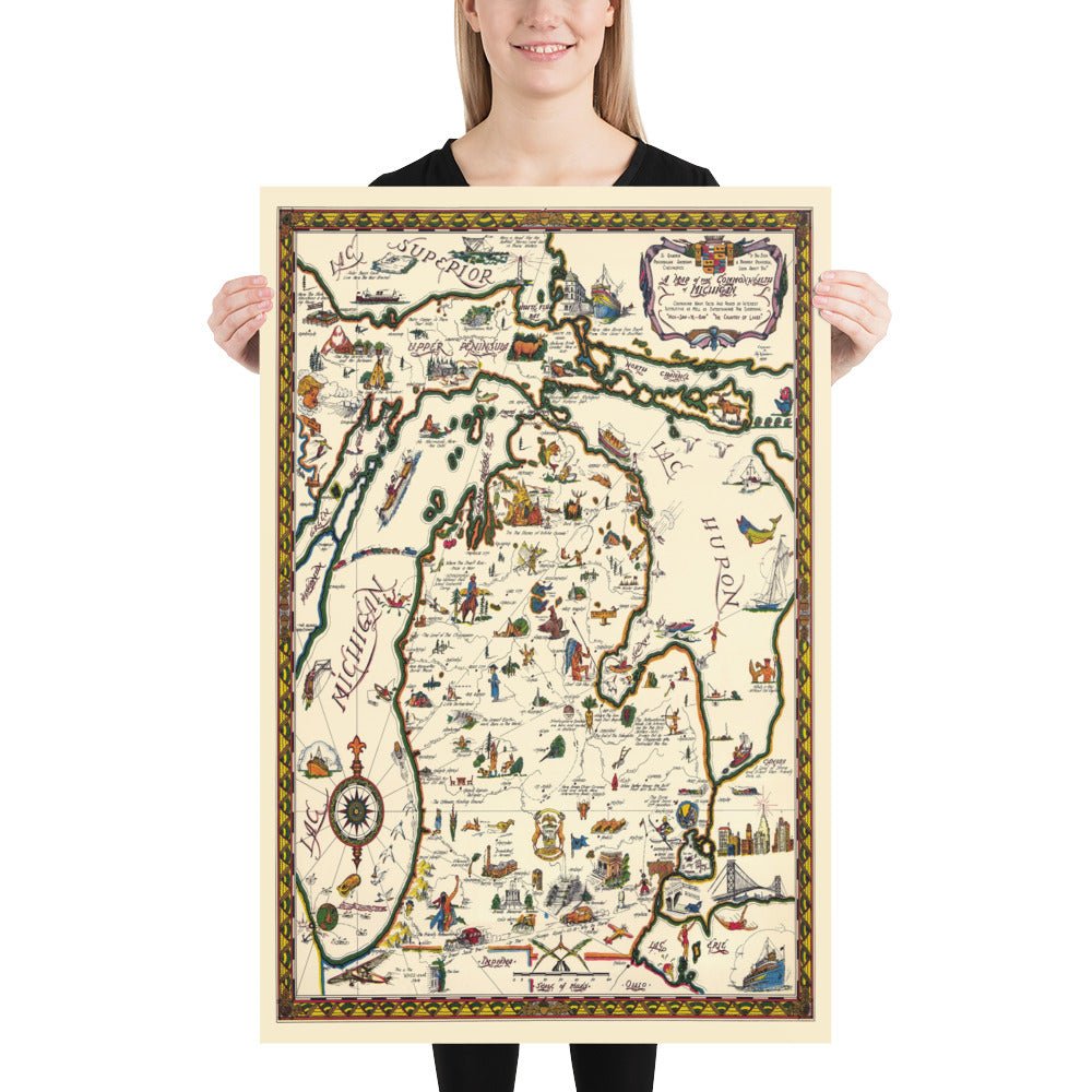 Historic Map of Michigan, a one page history dedicated to the Old Timers - Available at KNOWOL