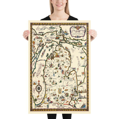 Historic Map of Michigan, a one page history dedicated to the Old Timers - Available at KNOWOL