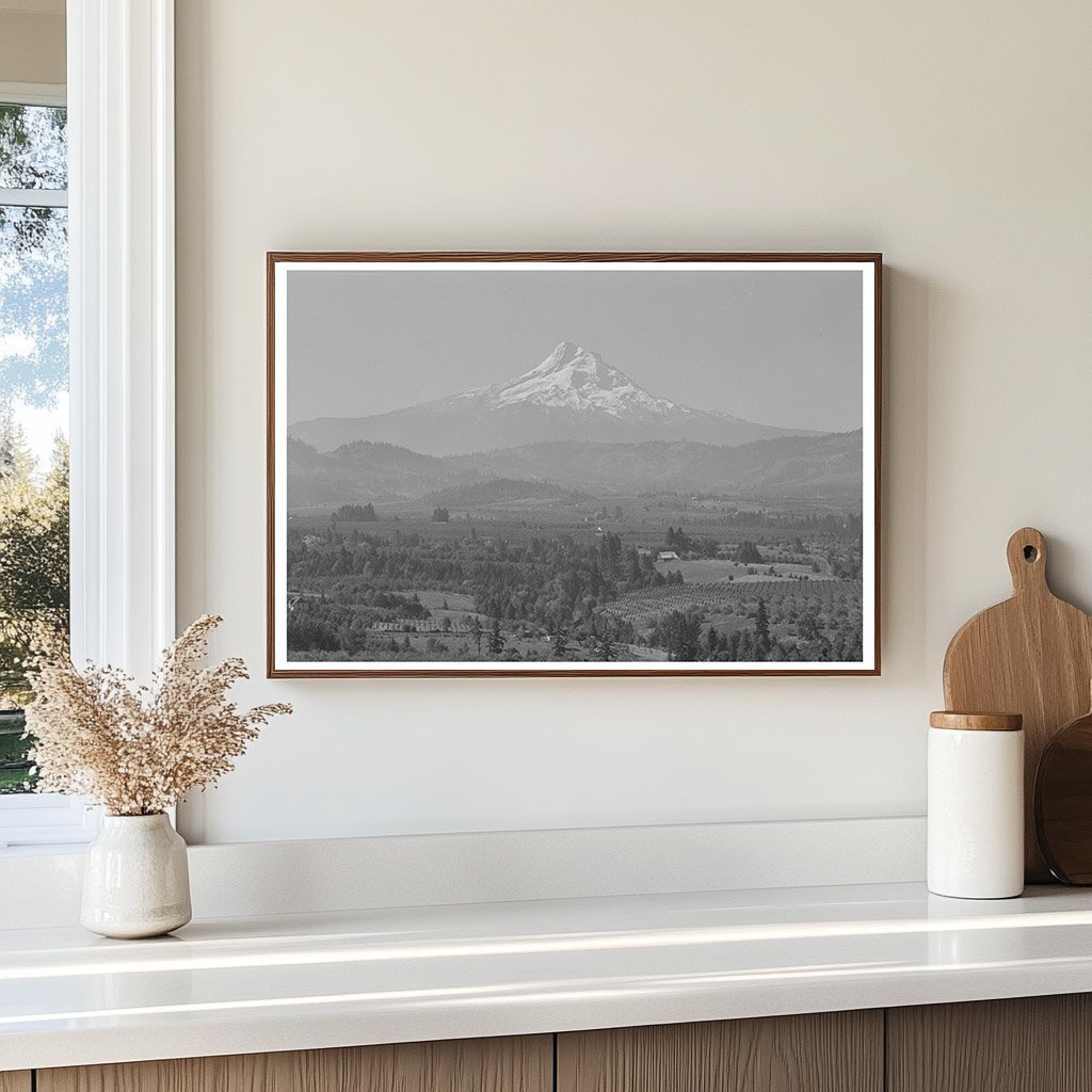 Hood River Valley Orchards with Mount Hood 1941 - Available at KNOWOL