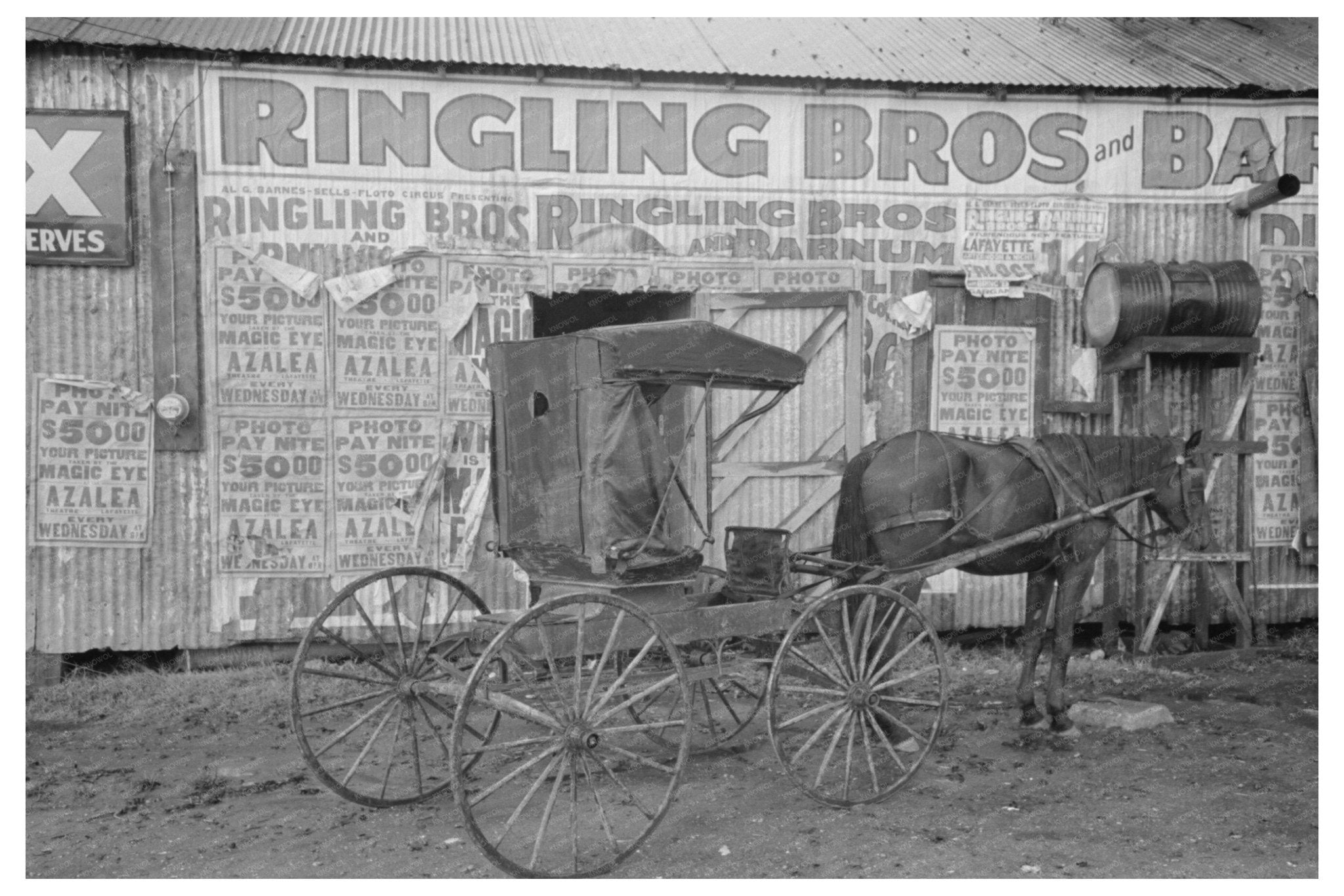 Horse and Buggy in Front of Store Lafayette Louisiana 1938 - Available at KNOWOL