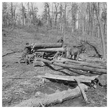 Horse and Wagon Transporting Logs to Sawmill 1937 - Available at KNOWOL