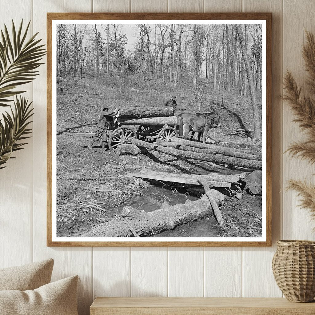 Horse and Wagon Transporting Logs to Sawmill 1937 - Available at KNOWOL