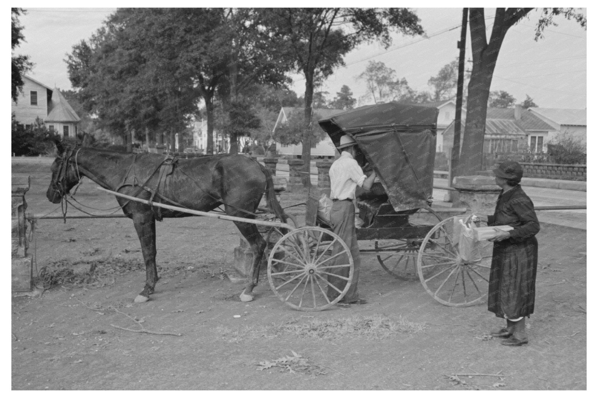 Horse - Drawn Buggy Grocery Loading Lafayette 1938 - Available at KNOWOL