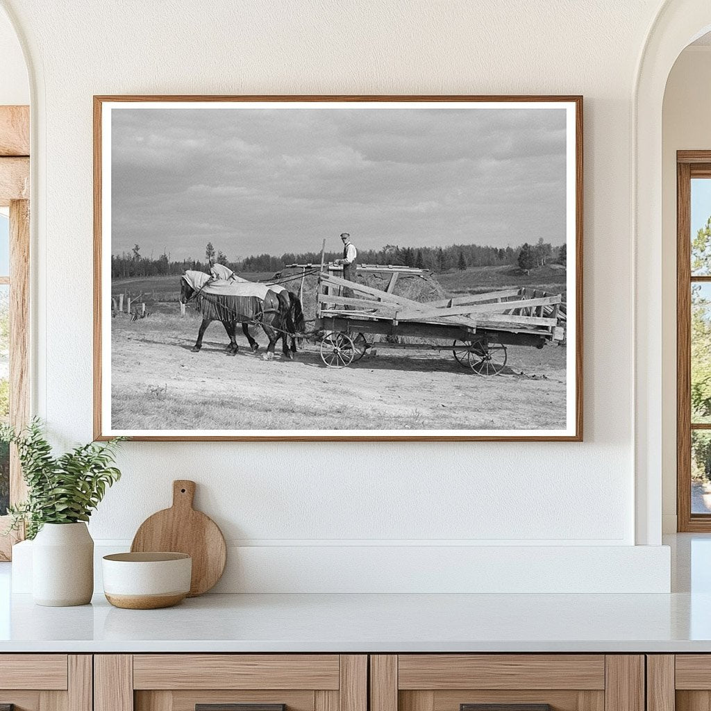 Horses and Hay Wagon on Minnesota Farm 1937 - Available at KNOWOL