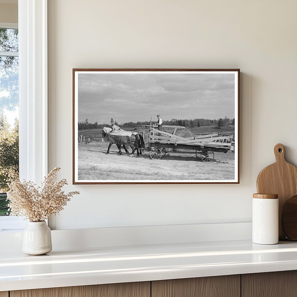 Horses and Hay Wagon on Minnesota Farm 1937 - Available at KNOWOL