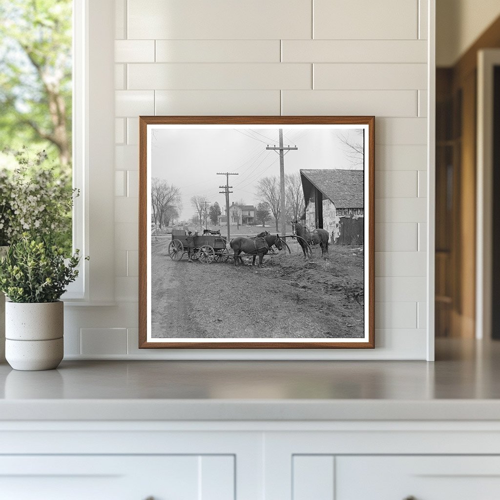 Horses and Wagon at Hitching Post Joy Illinois 1937 - Available at KNOWOL